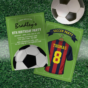 Kids Soccer Burgundy Blue Birthday Party Einladung