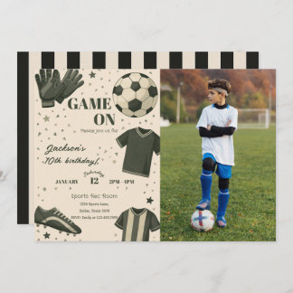 Kids Soccer Themed Birthday Photo Invitation Einladung