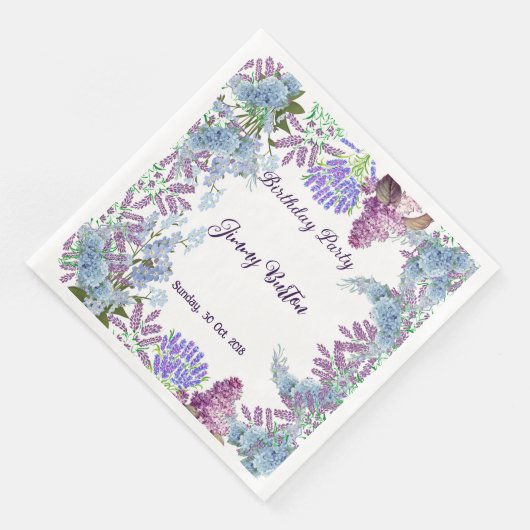 Kids Soft Pastel Blue Lilac Hydrangea Bud Geburtst Serviette (Ecke)