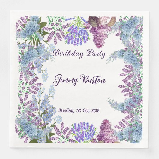 Kids Soft Pastel Blue Lilac Hydrangea Bud Geburtst Serviette (Vorderseite)