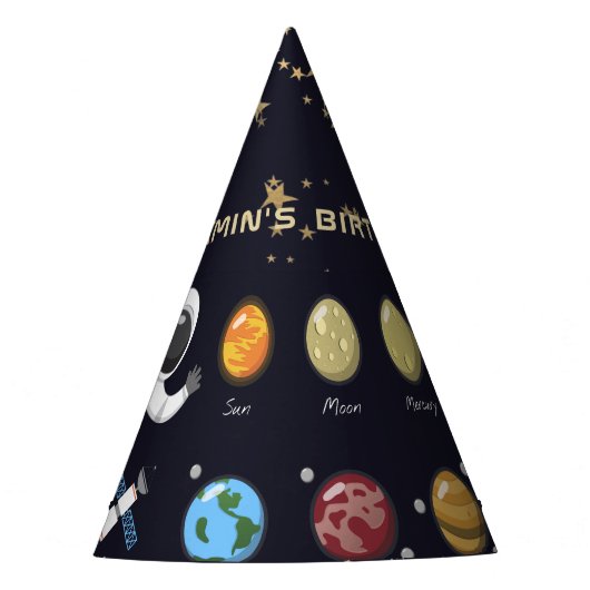 Kids Solar System Astronaut Monogram Birthday Part Partyhütchen (Vorderseite)