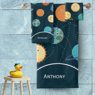 Kids Solar System Planets Muster Blau Badezimmer B Badhandtuch Set