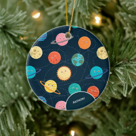 Kids Solar System Planets Muster Blue Christmas Keramik Ornament