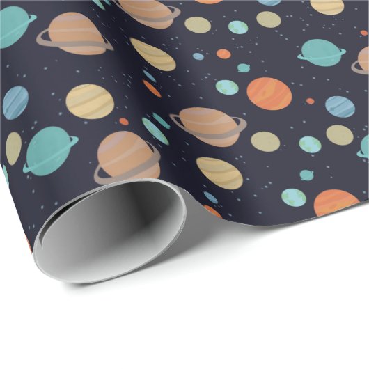 Kids Solar System Planets Saturn Jupiter Mars Geschenkpapier (Rolleneckpunkt)