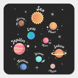 Kids Solar System Planets Wissen Weltraum Quadratischer Aufkleber