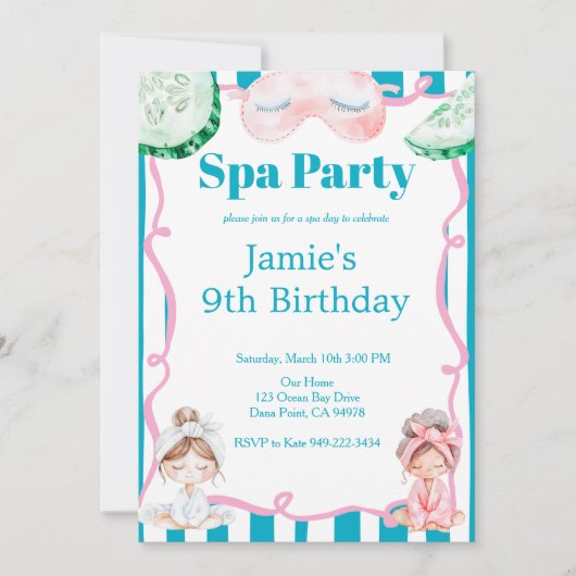 Kids Spa Party Birthday Einladung (Vorderseite)