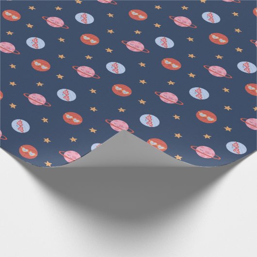 Kids Space Mini Pattern with Planets & Stars Geschenkpapier (Ecke)