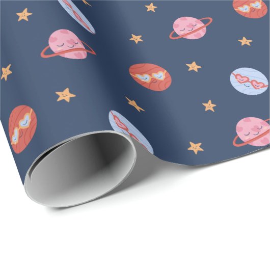 Kids Space Mini Pattern with Planets & Stars Geschenkpapier (Rolleneckpunkt)