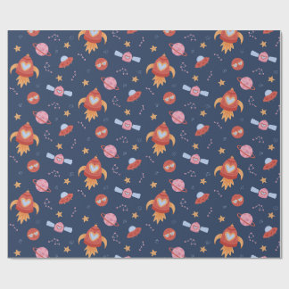 Kids Space Pattern with Rockets & Planets Geschenkpapier