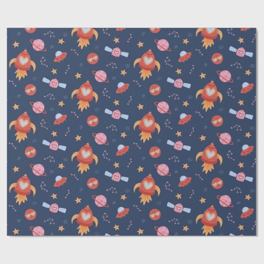 Kids Space Pattern with Rockets & Planets Geschenkpapier (Flach)