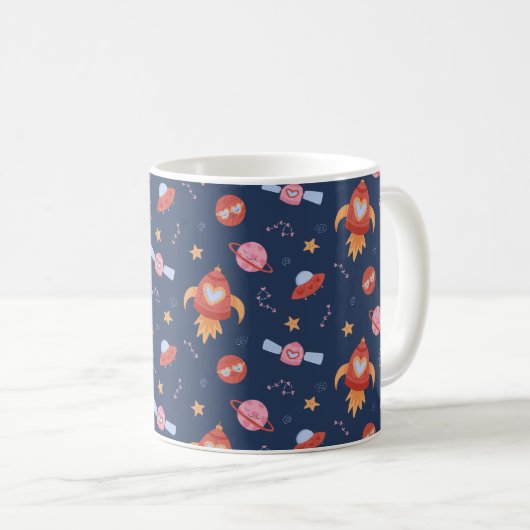 Kids Space Pattern with Rockets & Planets Kaffeetasse (VorderseiteRechts)