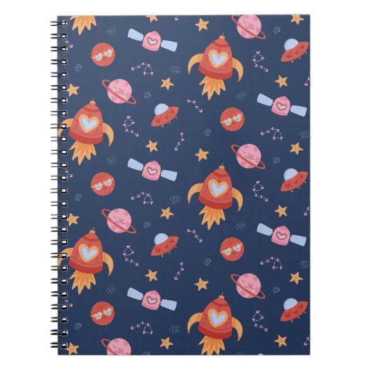 Kids Space Pattern with Rockets & Planets Notizblock (Vorderseite)