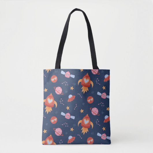 Kids Space Pattern with Rockets & Planets Tasche (Vorderseite)