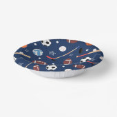 Kids Sports Equipment Pattern on Blue Birthday Pappteller (Gewinkelt)