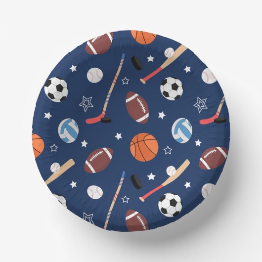 Kids Sports Equipment Pattern on Blue Birthday Pappteller (Vorderseite)