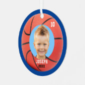 Kids Sporty Blue Foto Basketball Ornament Aus Metall (Vorderseite links)