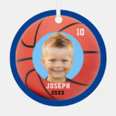 Kids Sporty Blue Foto Basketball Ornament Aus Metall (Rückseite)