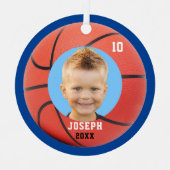 Kids Sporty Blue Foto Basketball Ornament Aus Metall (Vorderseite)