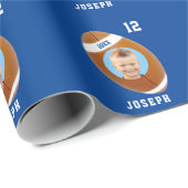 Kids Sporty Blue Foto Football Geschenkpapier (Rolleneckpunkt)