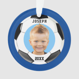 Kids Sporty Blue Foto Soccer  Ornament