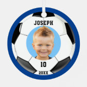 Kids Sporty Blue Foto Soccer Ornament Aus Metall (Rückseite)