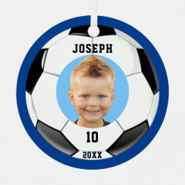 Kids Sporty Blue Foto Soccer Ornament Aus Metall