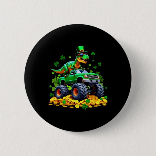 Kids St. Patrick's Day 2026 - Dinosaur reitender M Button (Vorderseite)