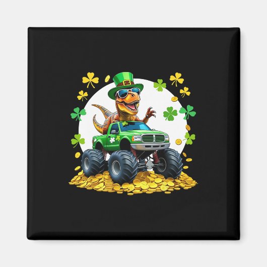 Kids St. Patricks Day 2026 - Dinosaur reitender Mo Magnet (Vorne)