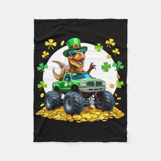 Kids St. Patrick's Day 2026 - Dinosaur reitendes M Fleecedecke (Vorderseite)