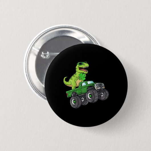 Kids St Patricks Day T Rex Reiten Monster Truck Di Button (Vorne & Hinten)