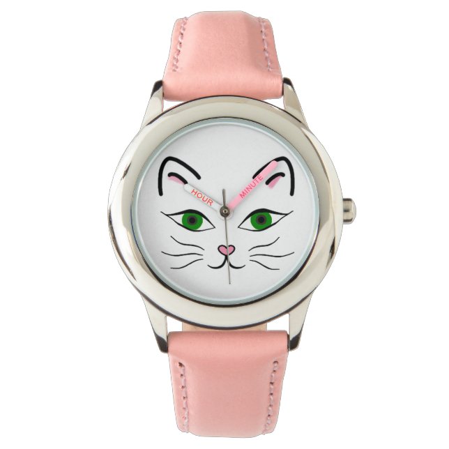 Kid's Stainless Steel Watch - Kitty Face Armbanduhr (Vorderseite)