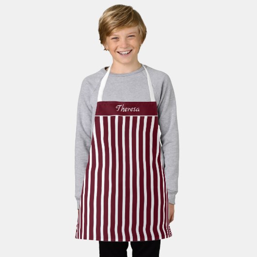 Kids Striped Autumn Burgundy and White Pattern Schürze (Getragen)