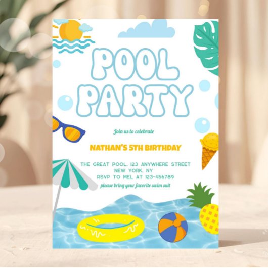 Kids Summer Fun Pool Party Birthday Einladung
