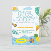 Kids Summer Fun Pool Party Birthday Einladung (Stehend Vorderseite)