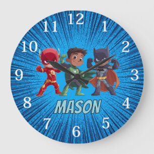 Kids Superhelden benutzerdefinierter Name Jungen Große Wanduhr