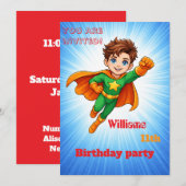 Kids Superhero Birthday Invitation Einladung (Vorne/Hinten)