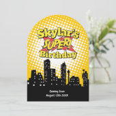 Kids Superhero Cartoon Movie Party Einladung (Stehend Vorderseite)