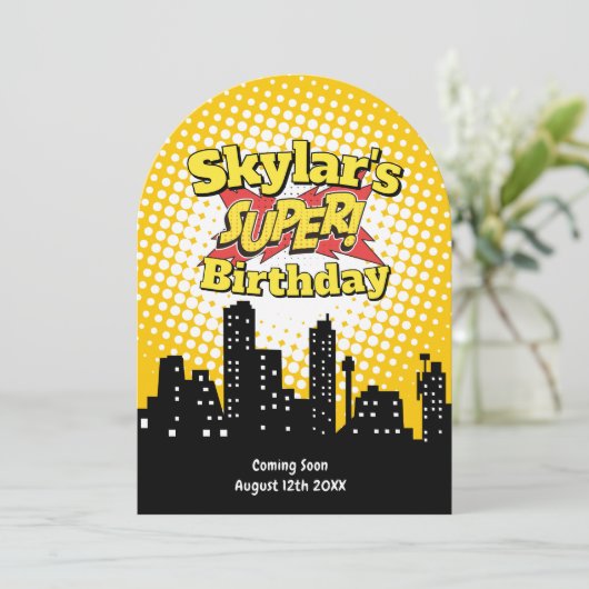 Kids Superhero Cartoon Movie Party Einladung (Stehend Vorderseite)