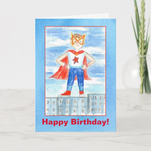 Kids Superhero Happy Birthday Karte (Vorderseite)