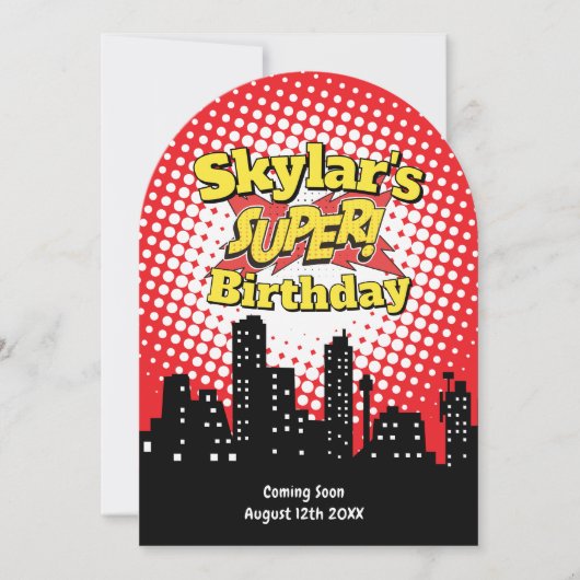 Kids Superhero Party Einladung - RIP 20 Beerdigung (Vorderseite)