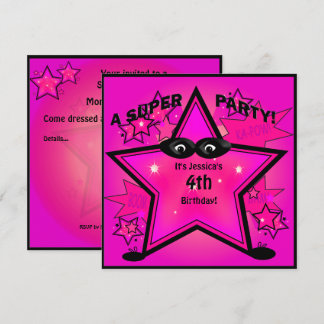 Kids Superhero Star Birthday Girl Party Einladung