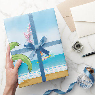 Kids surfen am tropischen Strand, Spaß im Sommer, Geschenkpapier