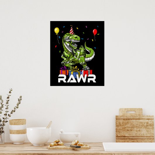Kids T-Rex Dinosaur Robot Rawr Birthday Boy Party Poster (Küche)