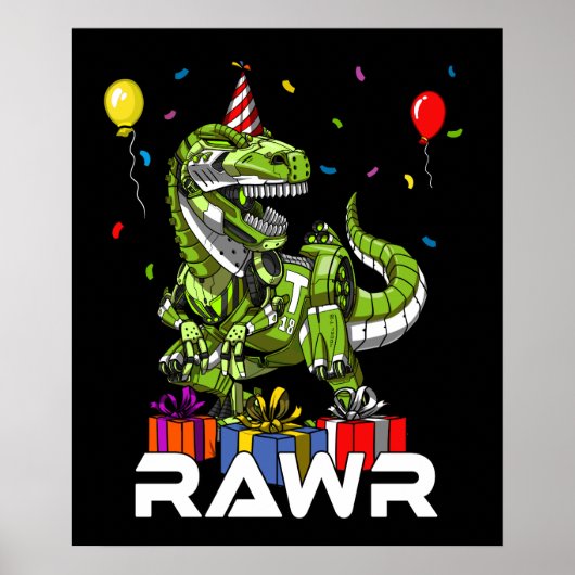 Kids T-Rex Dinosaur Robot Rawr Birthday Boy Party Poster (Vorne)