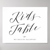 Kids Table Calligraphy Script Wedding Sign Poster (Vorne)