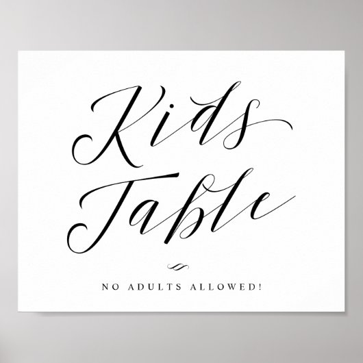 Kids Table Calligraphy Script Wedding Sign Poster (Vorne)