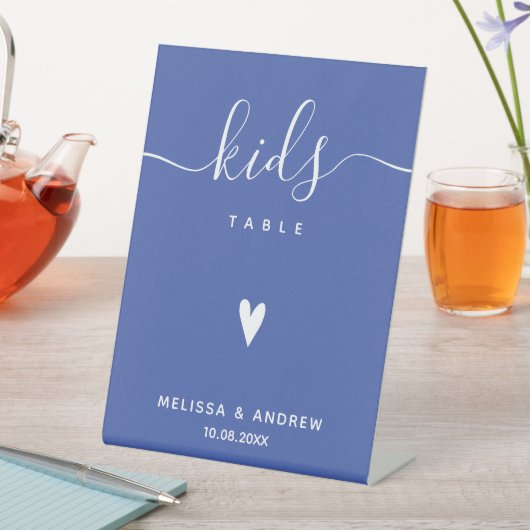 Kids Table - Elegante Calligraphy Blue Wedding Sockelschild (In Situ)