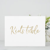 "Kids Table" Hochzeitszeichen | Stilvolles Gold Einladung (Stehend Vorderseite)
