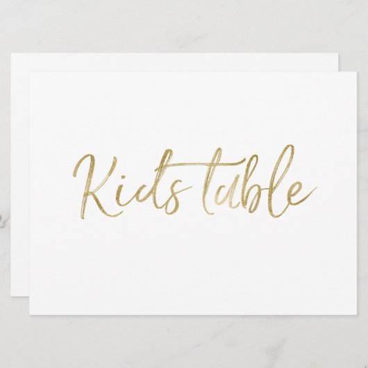 "Kids Table" Hochzeitszeichen | Stilvolles Gold Einladung (Vorne/Hinten)