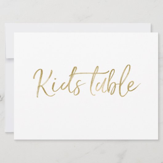 "Kids Table" Hochzeitszeichen | Stilvolles Gold Einladung (Vorderseite)